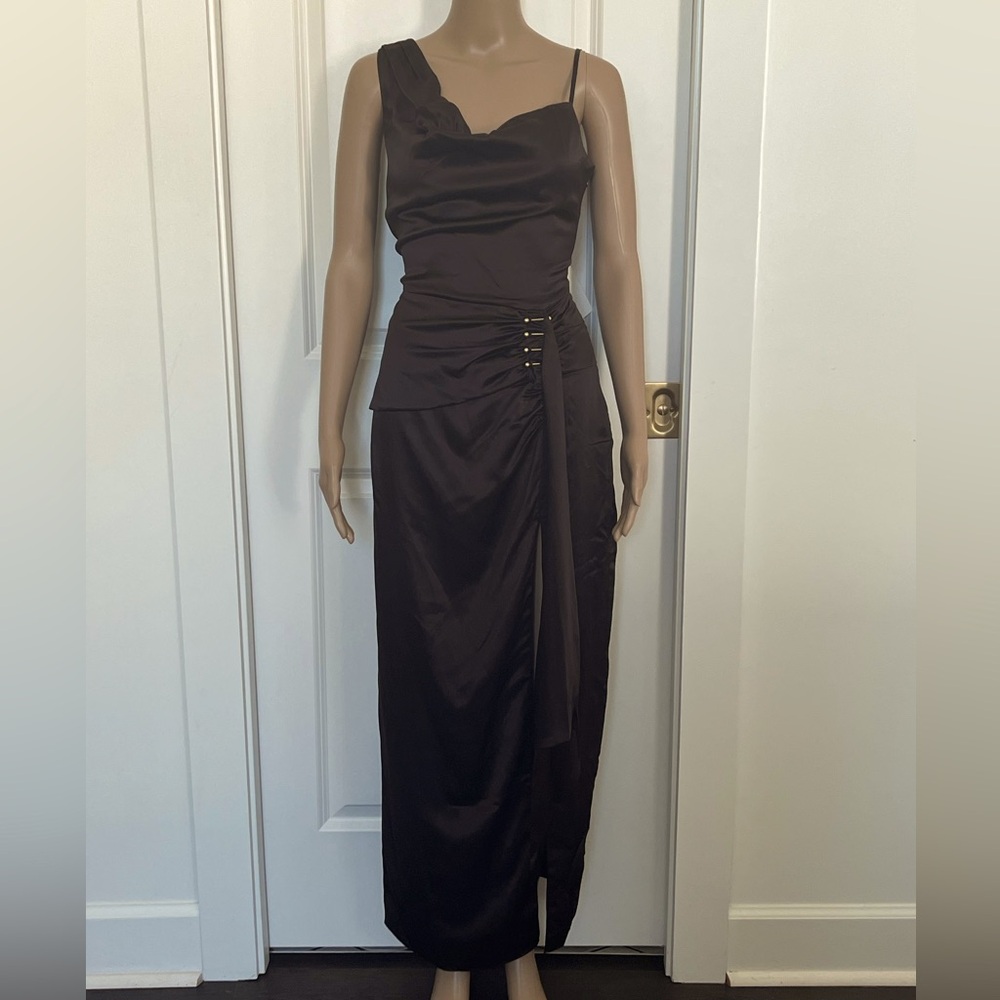 NICHOLAS brown silk Senda Asymmetric Gown - Picture 2 of 6